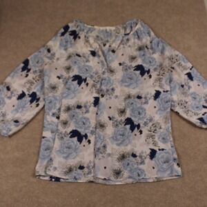 Violet + Claire Blue Floral Split Neck 3/4 Sleeve Blouse Large
